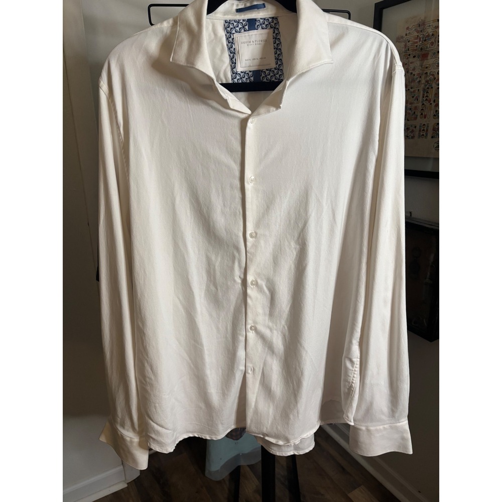 Denim & Flower by Ricky Singh Mens XL White Long Sleeve Button Down Shirt